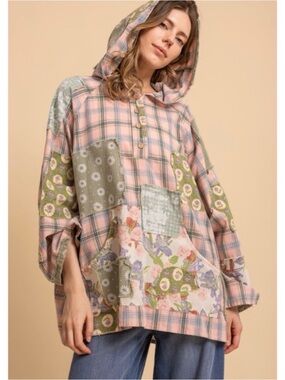 Bluevelvet Patchwork Hoodie – Floral Plaid & Mixed Patches